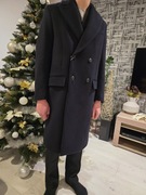 Wełniany nowy płaszcz S męski Zara długi granatowy
