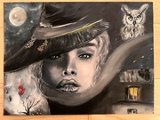 Oprawiony rysunek pastelą „Kobieta na zakręcie”