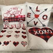 Kpl 4 szt poszewki na Jaśki serca len, Walentynki