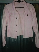 2szt: różowa kurtka jeansowa i malinowe jeansy 36