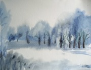 Zima w parku, akwarela, 30x40cm, nowy, Skoczyk 