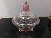 Stare Polskie Szkło  Atrakcyjna Bomboniera Cukiernica na stopkach