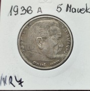 5 Reichsmark Niemcy 1936 A Nr 7 Srebro Ag