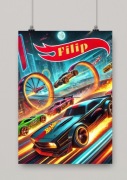 Plakat a3 hot wheels personalizowany z imieniem Twojego dziecka