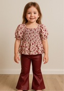 Dziewczęcy komplet bluzeczka + spodnie dzwony z eko skóry 104
