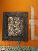 Strzelec i panna, miedziana płaskorzeźba 130x108mm