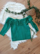 zielony morski sweterek mango z 3/4 rękawem 38M falbanka dekolt bluzka