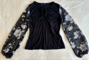 Bluzka damska czarna siateczkowe rękawy 36 wiązanie