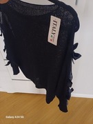 Sweter z dziurkami czarny kokardki uniwersalny