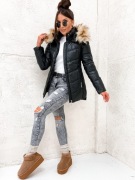 Klasyczna czarna kurtka z futerkiem XL