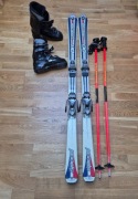 Komplet: Narty 150cm + wiązania + buty 25/25,5 + kijki