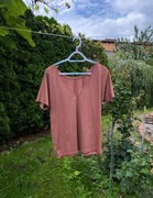 T-shit V-neck koniakowy róż dusty pink oversize JustSimplyDressed