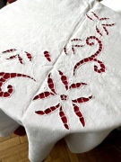 PRZEDWOJENNY z haftem i mereżką,BIAŁY LEN.150x160cm.