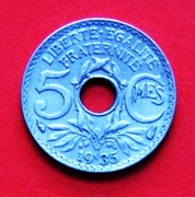 5 Centymów  1935 r  -  Francja    Gałąź oliwna    