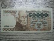 BANKNOT PRL 50000 ZŁOTYCH 1989 ROK SERIA AC STASZIC UNC