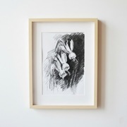 Oryginalny Rysunek Węglem "Konwalie" A4 w Ramie