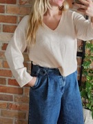 H&M sweter swetr oversize dekolt V pudrowy róż r. S