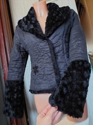 Kożuszek kożuch dzwoniaste rękawy rozm. S piękny, wyszywany kurtka