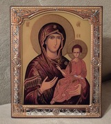 Piękna Ikona Grecka grawerowana na szkle Matka Boska Smoleńska w cud ramce.