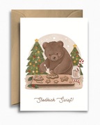 Kartka świąteczna bożonarodzeniowa - Miś z pierniczkami