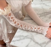 Rękawiczki damskie w stylu lolita , zdobione kokardkami i sznurowaniem