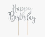 Topper na tort Happy Birthday srebrny topper
