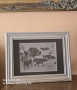 Grafika myśliwska Pies myśliwski Polowanie na kaczki pióro. Wyżeł niemiecki