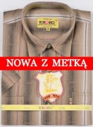 Koszula męska brązowa w paski na krótki rękaw kołnierzyk 40/41