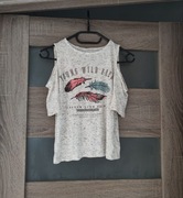 Bluzka prążkowana odkryte ramiona dla dziewczynki r. 140