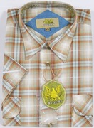 koszula męska brązowa w kratkę na krótki rękaw kołnierz 41/42 L