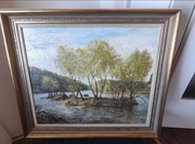 Obraz olejny – Górski pejzaż z chatą – sygnowany Wilhelm Schmidtsdorf