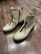 Botki Damskie Simen, Skórzana Cholewka Zapięcie Na Suwak Beżowe