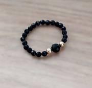 Pierścionek turmalin  stal nierdzewna czarno złoty