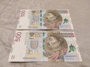Banknoty 500 PLN seria AA