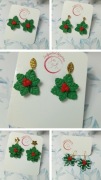 Kolczyki duży ostrokrzew. Świąteczne wzory. Rękodzieło.