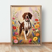 Plakat Wyżeł Niemiecki wśród kwiatów A3 (30cmx40cm)