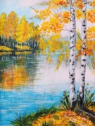 OBRAZ RĘCZNIE MALOWANY PEJZAŻ AKRYLOWY "W ŻÓŁTEJ OPRAWIE"- 30x24cm