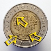 5 ZŁOTYCH 2015 MONETA [nr 152] DESTRUKT - DUŻE NADLEWKI NA ORLE