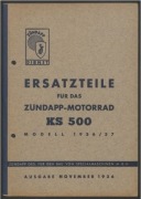 Katalog części Ersatzteile Zundapp KS 500 1936/37