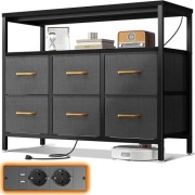 ODK Komoda Como z 2 gniazdami i 2 portami ładowania USB 6 szuflad czarna