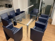 Szklany stół + 8 foteli z naturalnej skóry niebieski/granatowy