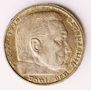 III Rzesza - 5 Marek 1939 G - HINDENBURG SWASTYKA - Srebro