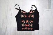 Czarna bluzka na ramiączka top haftowane róże 34 XS a' la gorset