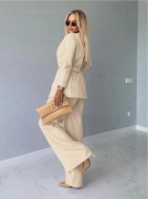 Elegancki GARNITUR KOMPLET damski szerokie spodnie + marynarka L ALEXIS