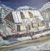 obraz akrylowy "domek w górach"