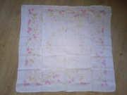 Obrus lniany wiśnie różowy zielony 80cm x 90cm stary PRL lata 50 60