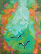 Nowy obraz olejny żurawie 30x40 cm abstrakcja pejzaż