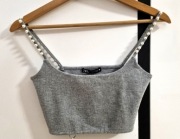 Zara top zdobiony perełkami, krótka bluzka, 35% wiskoza, rozmiar M, 38