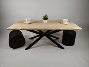 Stolik kawowy loft jesion lite drewno frezowany blat nogi pająk