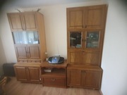 Zestaw mebli szaf segment regał retro drewniane wieloczęściowe ze szkłem